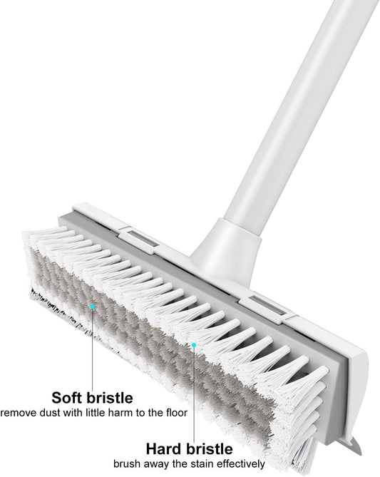 Floor Scrub Brush with Long Handle, 2 in 1 Scrape and Brush, Stiff Bristles for Cleaning Bathroom, Patio, Garage, Kitchen, Deck, Tile