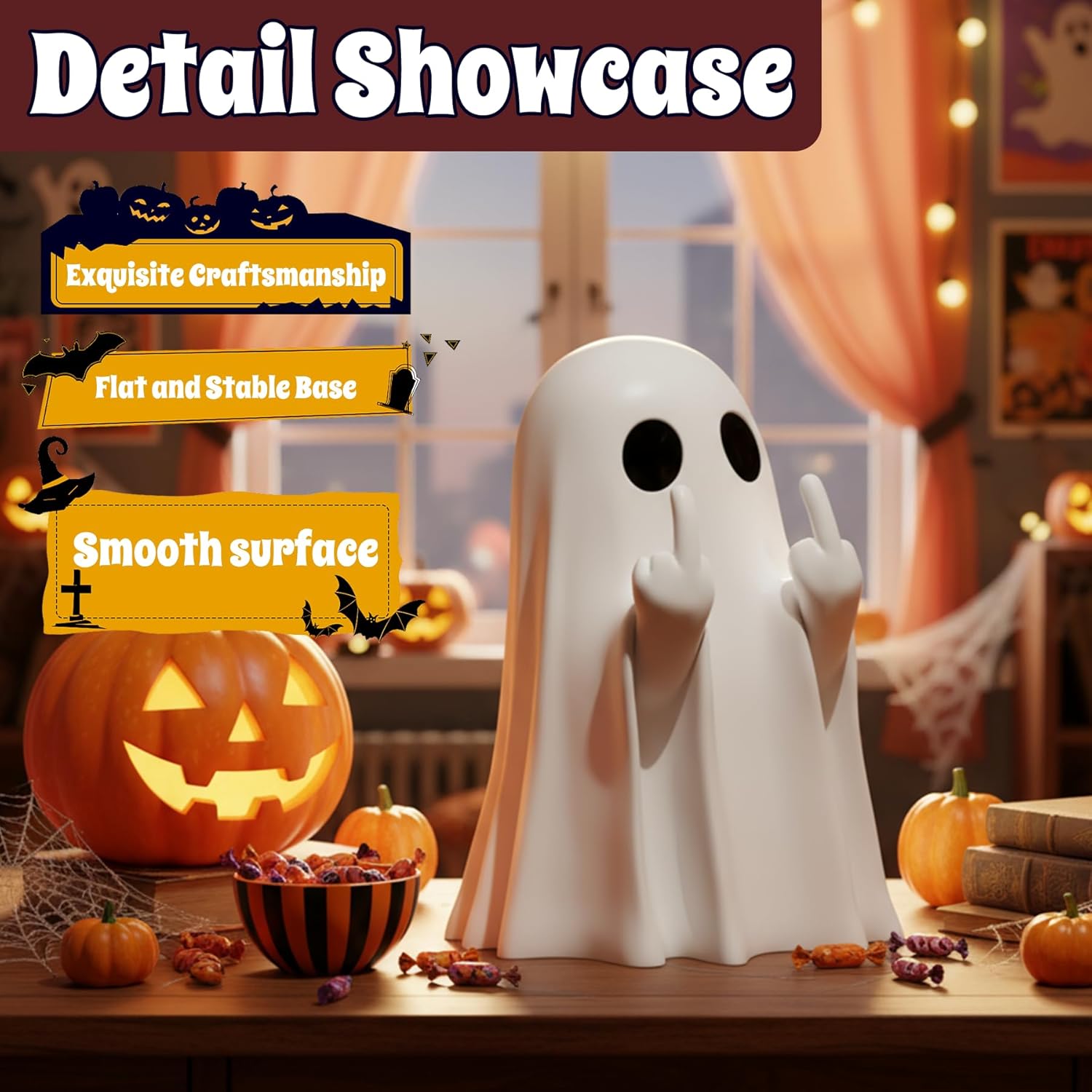 Glam Halloween Ghost Figurine-Spooky & Cute Ghost Statue for Home, Desk, Party Decor | Funnyghost Halloween Decor Indoor