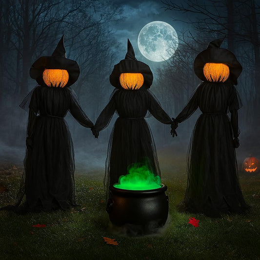 Glam Halloween Witches with Hats Stakes | 4 Feet Tall | Weatherproof Battery Operated | Spooky Garden Statue Outdoor Decoration Grass Lawn or Patio