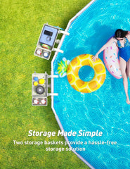 [PATENTED]  2025 Upgrade 2 Sets Poolside Storage Basket - Original above Ground Pool Accessories, Swimming Pool Storage Basket with Pool Cup Holder, Poolside Storage to Organize Cup Towel
