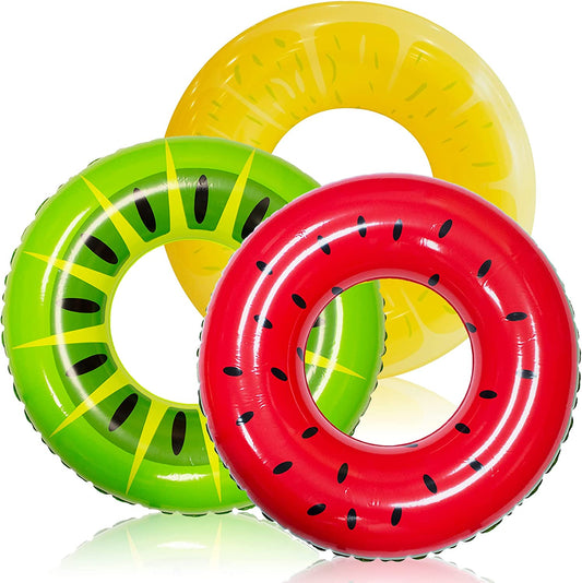 Glam 3 Pack Inflatable Swim Tube Raft with Summer Fruits Painting