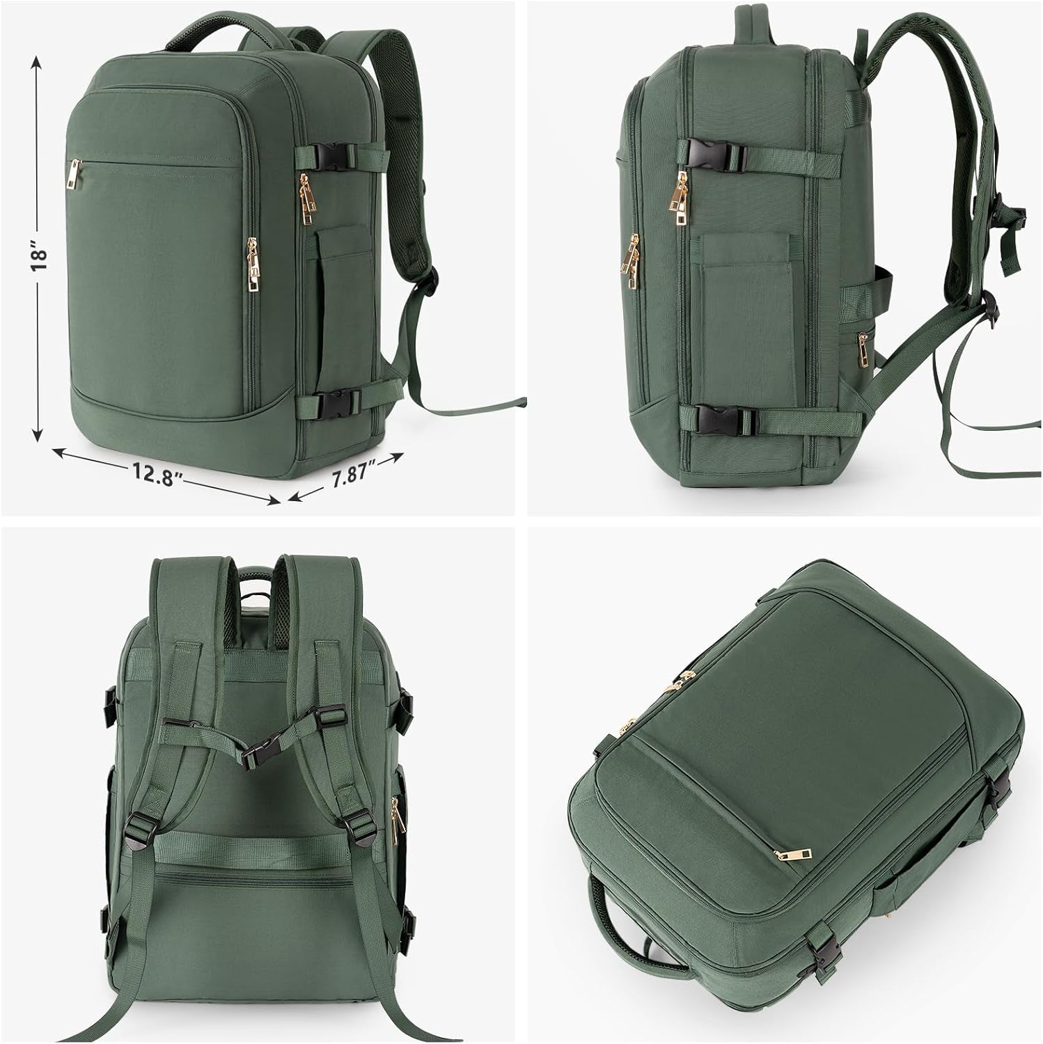 Carry on Backpack, Flight-Approved Backpack for Traveling, 40L Personal Item Travel Backpack, Peacock Green