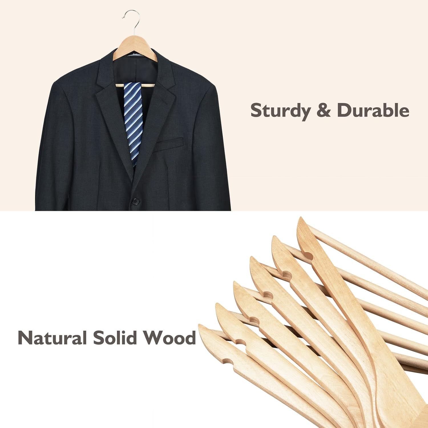 Wooden Hangers 20 Pack, Non-Slip Wood Hangers with 360° Swivel Hook & Notches, Slim Coat Hangers for Shirt, Suit, Jacket, Dress, Natural