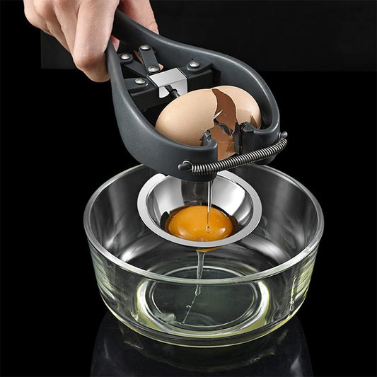 Egg Cracker,L Egg Opener, Automatic Egg Cracking Tool, Easy Eggshell Cuttereggshell Cutter Egg Separator Creative Kitchen Tools (Black)