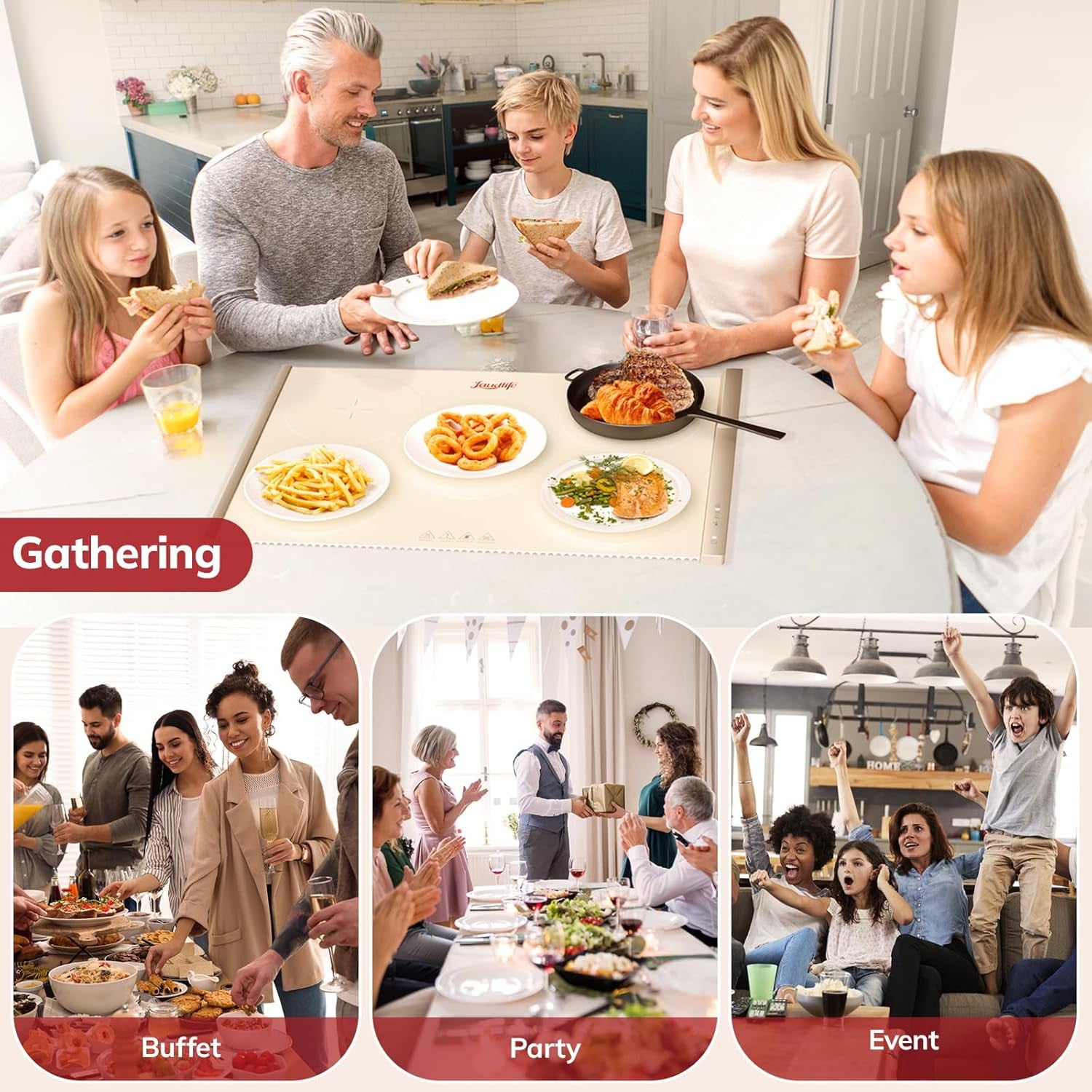 Electric Warming Tray with Adjustable Temperature,  5 in 1 Food Warmer for Parties Features Foldable Design & Fast Heating, Warming Plate for Buffet, Family Gatherings, Sabbath, Holidays