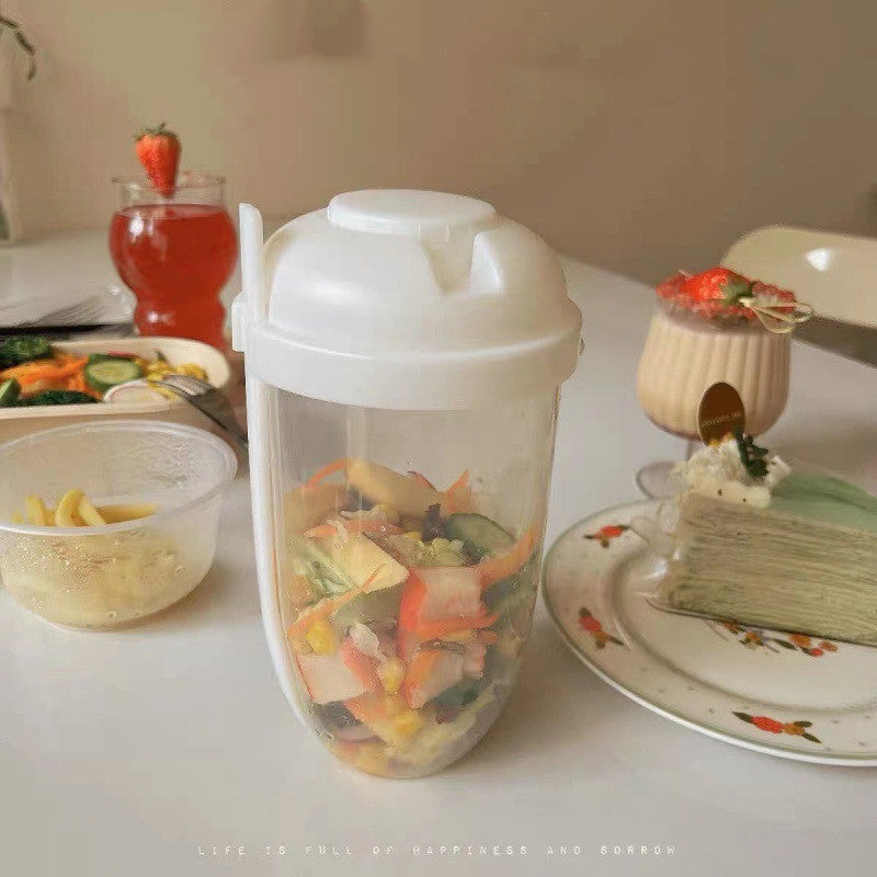 Ins Style Salad Cup with Fork and Cover Is Portable