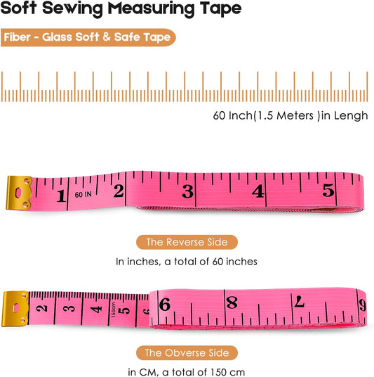 2 Pack Tape Measure Measuring Tape for Body Fabric Sewing Tailor Cloth Knitting Vinyl Home Craft Measurements, 60-Inch Soft Fashion Pink & Retractable Black Double Scales Rulers for Body Weight