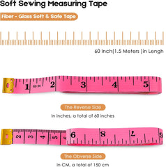 2 Pack Tape Measure Measuring Tape for Body Fabric Sewing Tailor Cloth Knitting Vinyl Home Craft Measurements, 60-Inch Soft Fashion Pink & Retractable Black Double Scales Rulers for Body Weight