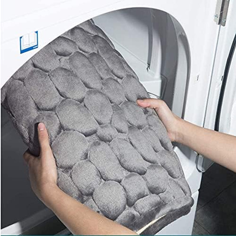 Cobblestone  Non-Slip Carpets in Wash Basin Bathtub Side Floor Rug Shower Room Doormat Memory Foam Pad for Bathroom Machine Washable Bath Rugs (Khaki, 50X80Cm/20 * 31Inch)