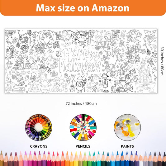 Glam Halloween Coloring Tablecloth Poster for Kids – 72 * 30 Inch Giant Coloring Table Cloth for Halloween Crafts Activities, Fun DIY Art Supplies for Parties & Family School Games