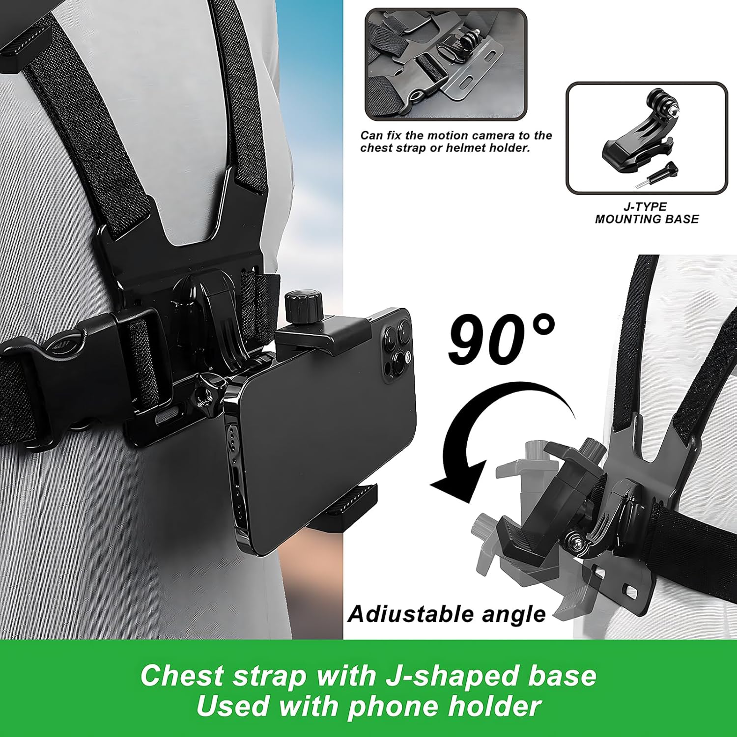 Mobile Phone Chest Strap Mount Strap Holder Kit for POV/VLOG, Cell Phone Clip Accessories Compatible with Iphone, Samsung, Gopro Hero 12, Insta360, DJI Osmo and Action Cameras