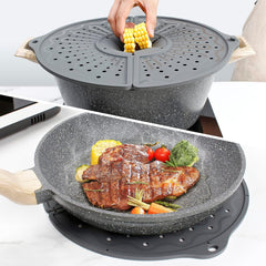 Glam Silicone Splatter Screen for 10, 11 and 12 Inch Frying Pan, Foldable Splash Guard, Multi-Use Grease Splatter Guard/Trivet Mat, 12" Non-Stick Oil Splatter Guard, Dishwasher Safe, BPA Free, Gray
