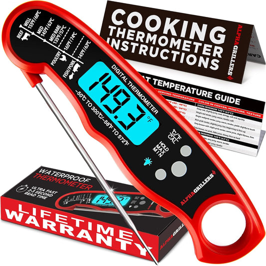 Instant Read Meat Thermometer for Cooking Grilling and Griddle Accessories Kitchen Essentials - Waterproof Backlight & Calibration