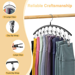 Legging Organizer for Closet, Metal Yoga Pants Hangers 2 Pack W/10 Clips Holds 20 Leggings, Space Saving Hanging Closet Organizer W/Rubber Coated Closet Organizers and Storage, Black
