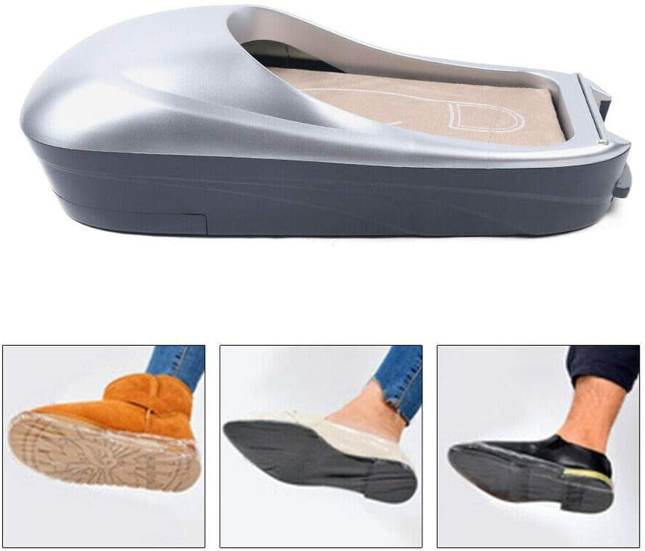 Automatic Shoe Film Machine Portable Shoe Covers Dispenser + Shoe Membrane 1 Roll Keep Floor Clean Perfect for Home Shop Office Lab Disposable Overshoes Dispenser Machine (Silver + 1 Roll Shoe Film)
