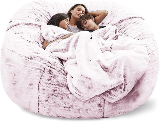 Giant Fur Bean Bag Chair Cover for Kids Adults, (No Filler) Living Room Furniture Big round Soft Fluffy Faux Fur Beanbag Lazy Sofa Bed Cover (Snow Red, 5FT)