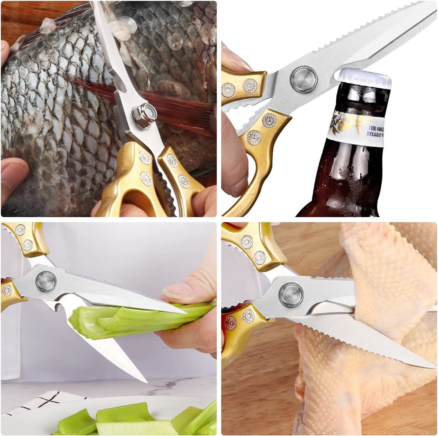 Kitchen Scissors, Heavy Duty Sharp Kitchen Shears Dishwasher Safe,Gold Kitchen Accessories Cooking Shears for Kitchen Meat Chicken Fish Poultry Herb Bread (Gold)