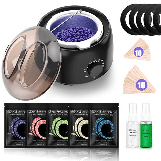 Waxing Kit -  Wax Warmer for Hair Removal, Hard Wax Kit with 14Oz 5 Bags Hard Wax Beans for Full Body, Legs, Face, Eyebrows, Bikini, Brazilian Waxing Kit for Women Men