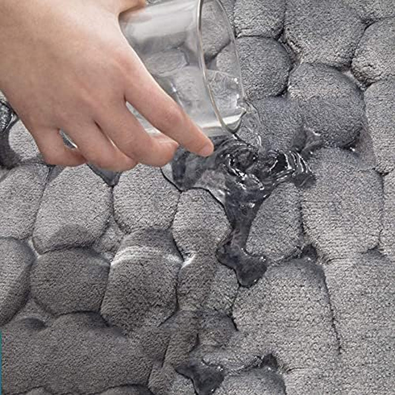 Cobblestone  Non-Slip Carpets in Wash Basin Bathtub Side Floor Rug Shower Room Doormat Memory Foam Pad for Bathroom Machine Washable Bath Rugs (Khaki, 50X80Cm/20 * 31Inch)