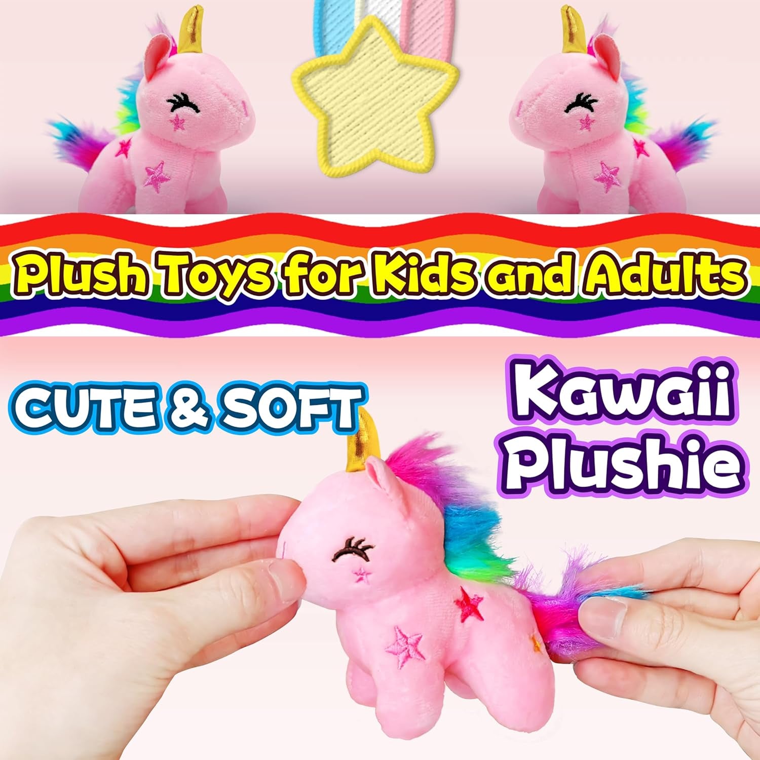 Light Pink Unicorn Stuffed Animals, Kawaii Plushies for Girls and Boys, Soft Unicorn Mini Plush Toys Key Chains, Fun and Cuddly Plush Toy for Kids, Small and Cute Stuffed Animal for Birthday Gifts