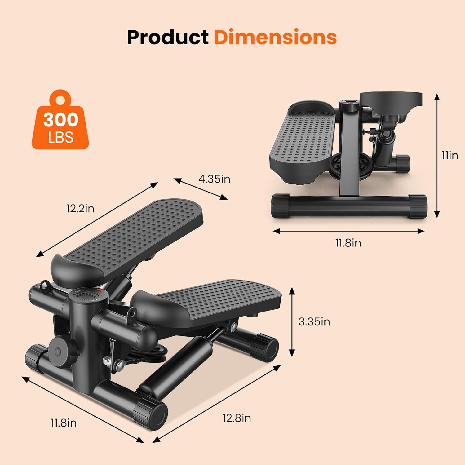 Glam Portable Mini Stair Steppers with Resistance Bands for Exercise