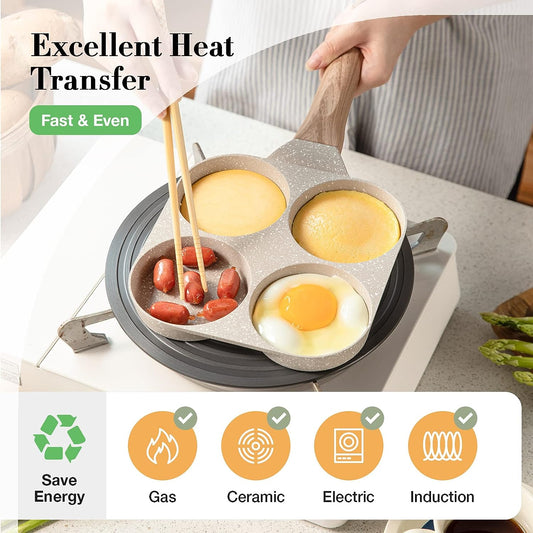 Egg Pan Omelette Pan, 4-Cup Nonstick Granite Omelette Skillet - Pancake Pan and Healthy Egg Cooker Suitable for Gas Stove & Induction Cookware
