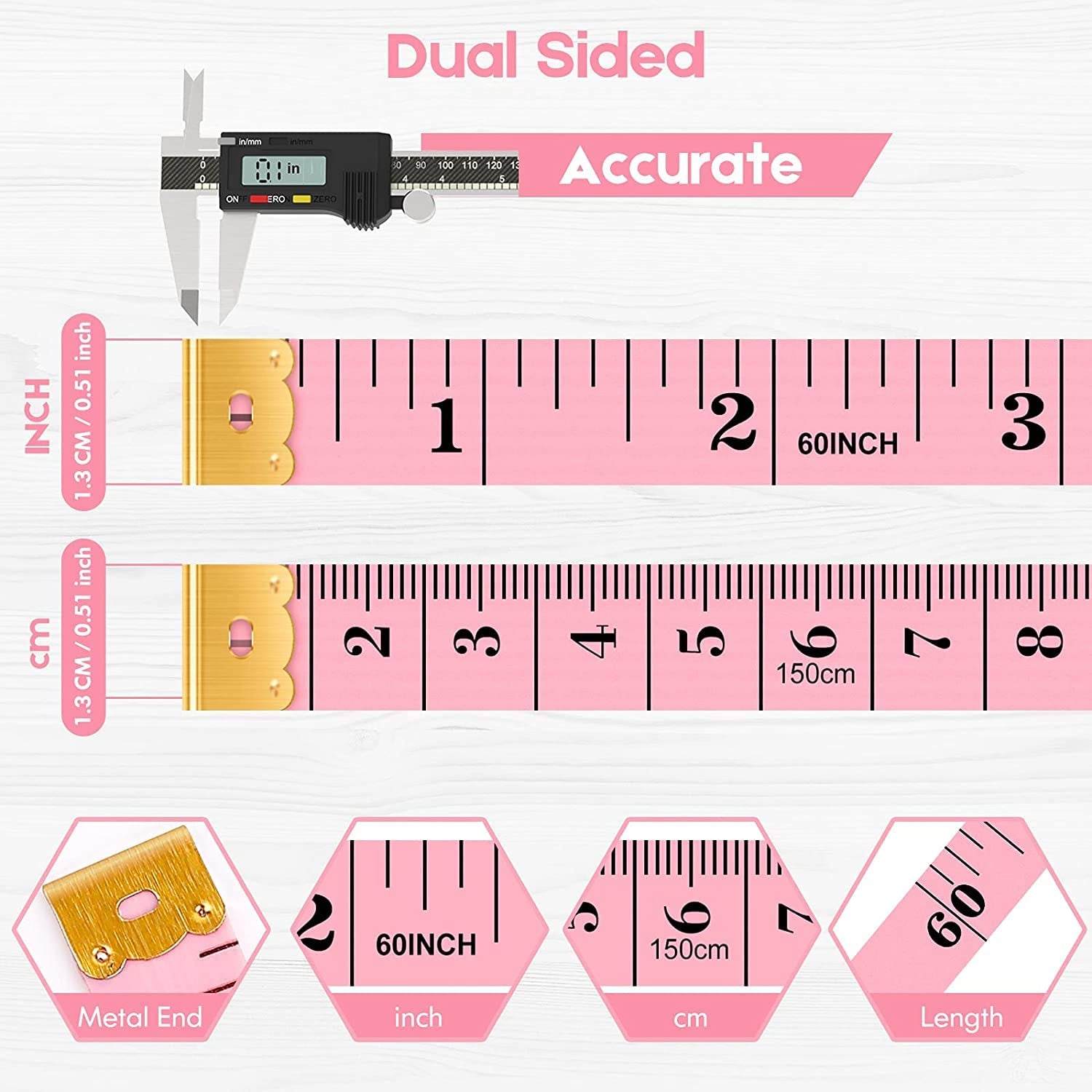 Tape Measure,  Soft Ruler 60-Inch Double-Sided Measuring Tape or Body Weight Loss Fabric Sewing Tailor Cloth Vinyl Measurement Craft Supplies, 2-Pack White, Blue