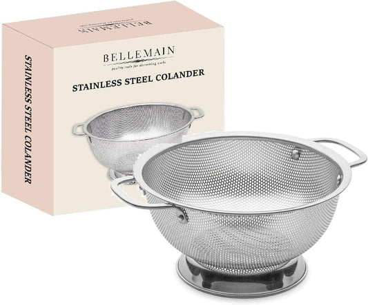 3 Qt Metal Colander with Handle | Pasta, Spaghetti, Berry, Fruit, Vegetable, Kitchen Food Strainer Basket | 18/8 Stainless Steel Colander Bowl | Pot Drainer for Cooking, Sifter Strainer