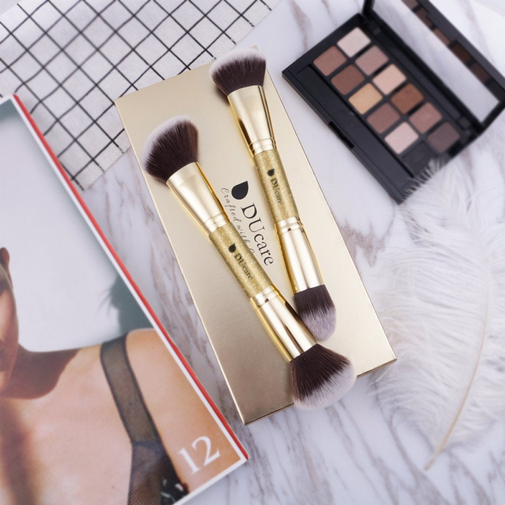 Glam DU Care Makeup Brushes Duo End Foundation Powder Buffer and Contour Brush Synthetic Cosmetic Tools 2Pcs