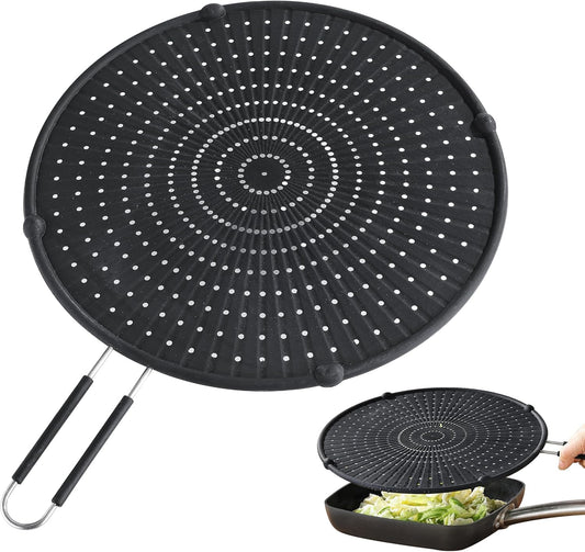 Splatter Screen for Frying Pan,  Grease Splatter Guard, Heat-Resistant Splatter Guards for Frying, Silicone Splatter Guard for Everyday Cooking, Dishwasher Safe (13Inch,Black)