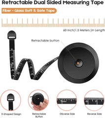2 Pack Tape Measure Measuring Tape for Body Fabric Sewing Tailor Cloth Knitting Vinyl Home Craft Measurements, 60-Inch Soft Fashion Pink & Retractable Black Double Scales Rulers for Body Weight