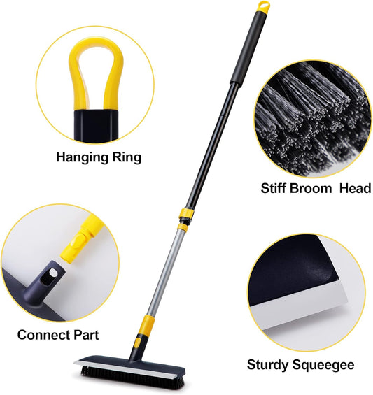 Floor Scrub Brush Telescopic Handle 2 in 1 Scrape Brush Stiff Bristle Shower Scrubber for Cleaning Patio Bathroom Garage Kitchen Wall Deck Tub Tile 55.9 Inch Tall