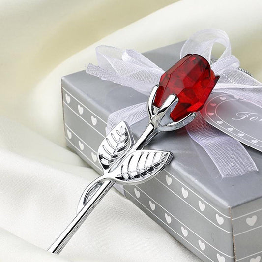 Crystal Rose Gift – Eternal Love Symbol for Mom, Wife, Sister, or Girlfriend – Anniversary, Birthday, Wedding Favor (Silver Rod, Red Crystal)