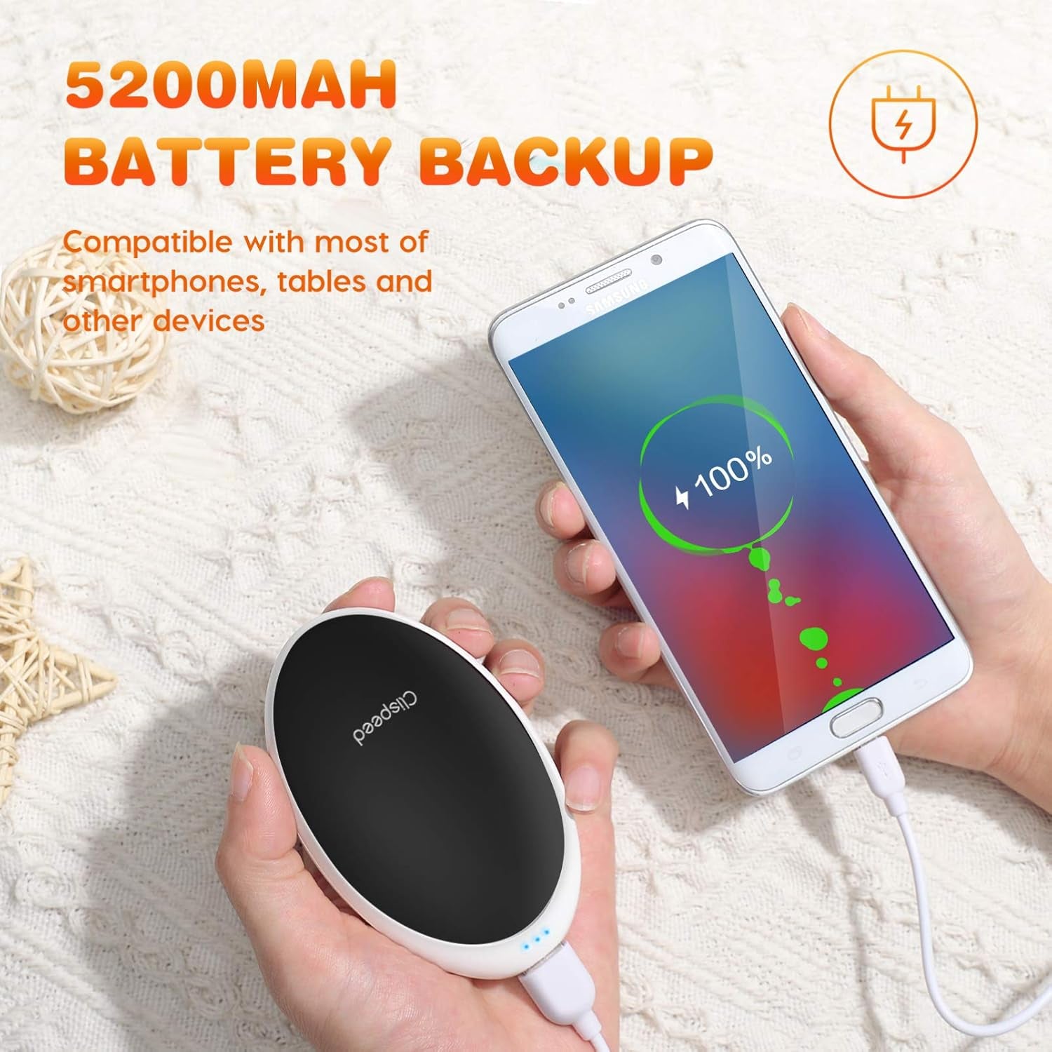 Hand Warmers Portable Rechargeable Heater Electric Handwarmers 5200Mah Power Bank for Home Outdoor Winter Days Warm Gifts for Women Men