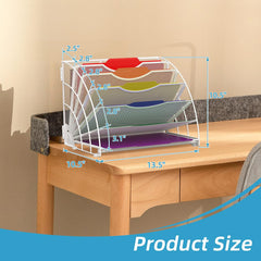 SUPEASY Fan-Shaped Desk File Organizer – 6 Compartments for Papers, Bills & Desk Essentials (White)