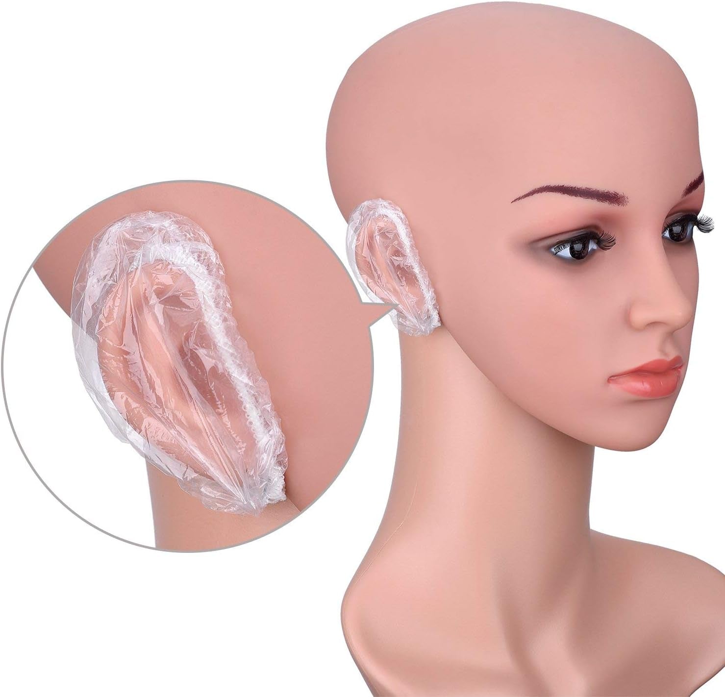 100 Pack Clear Disposable Ear Protectors Waterproof Ear Covers for Hair Dye, Shower, Bathing