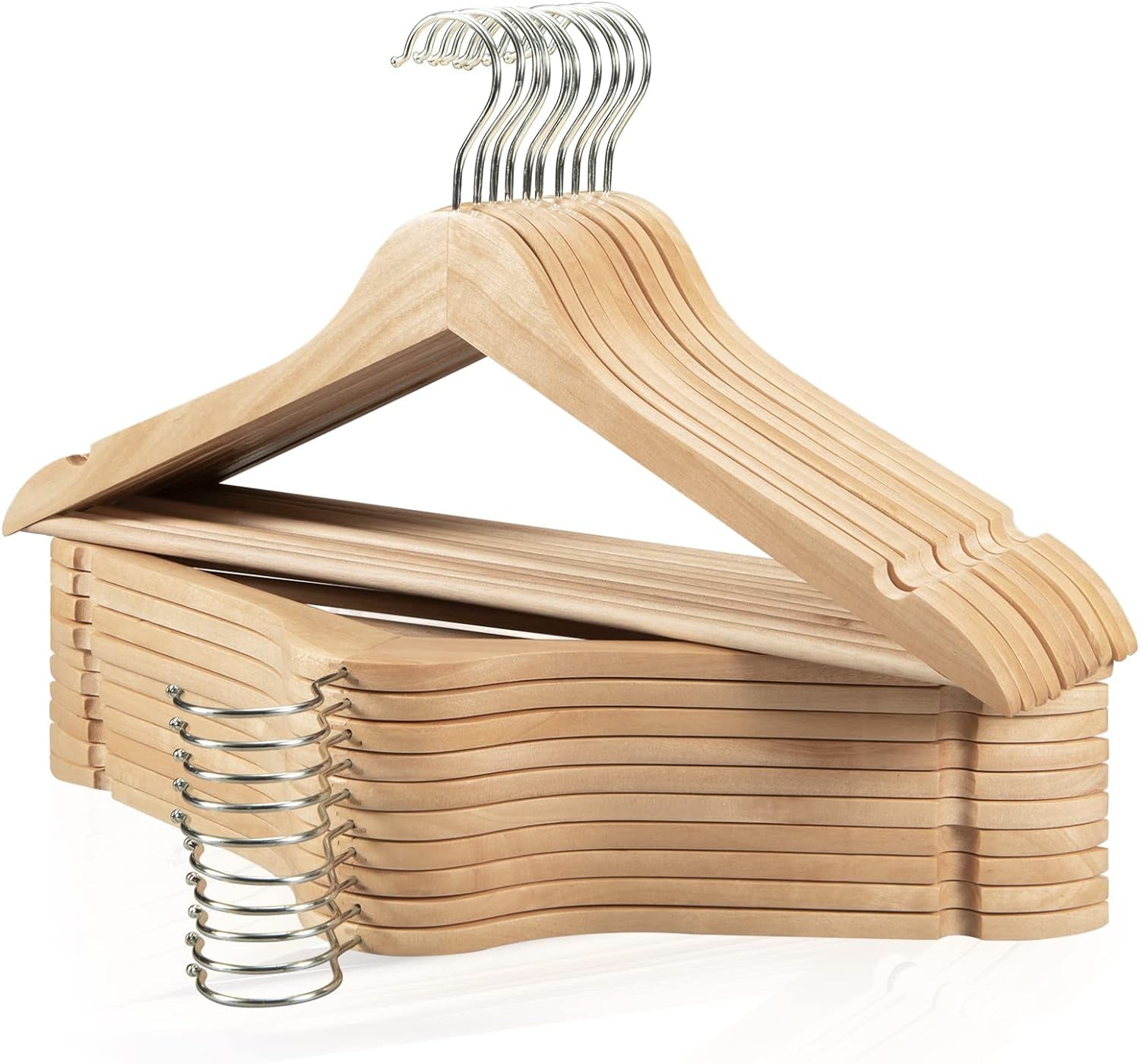 Wooden Hangers 20 Pack, Non-Slip Wood Hangers with 360° Swivel Hook & Notches, Slim Coat Hangers for Shirt, Suit, Jacket, Dress, Natural