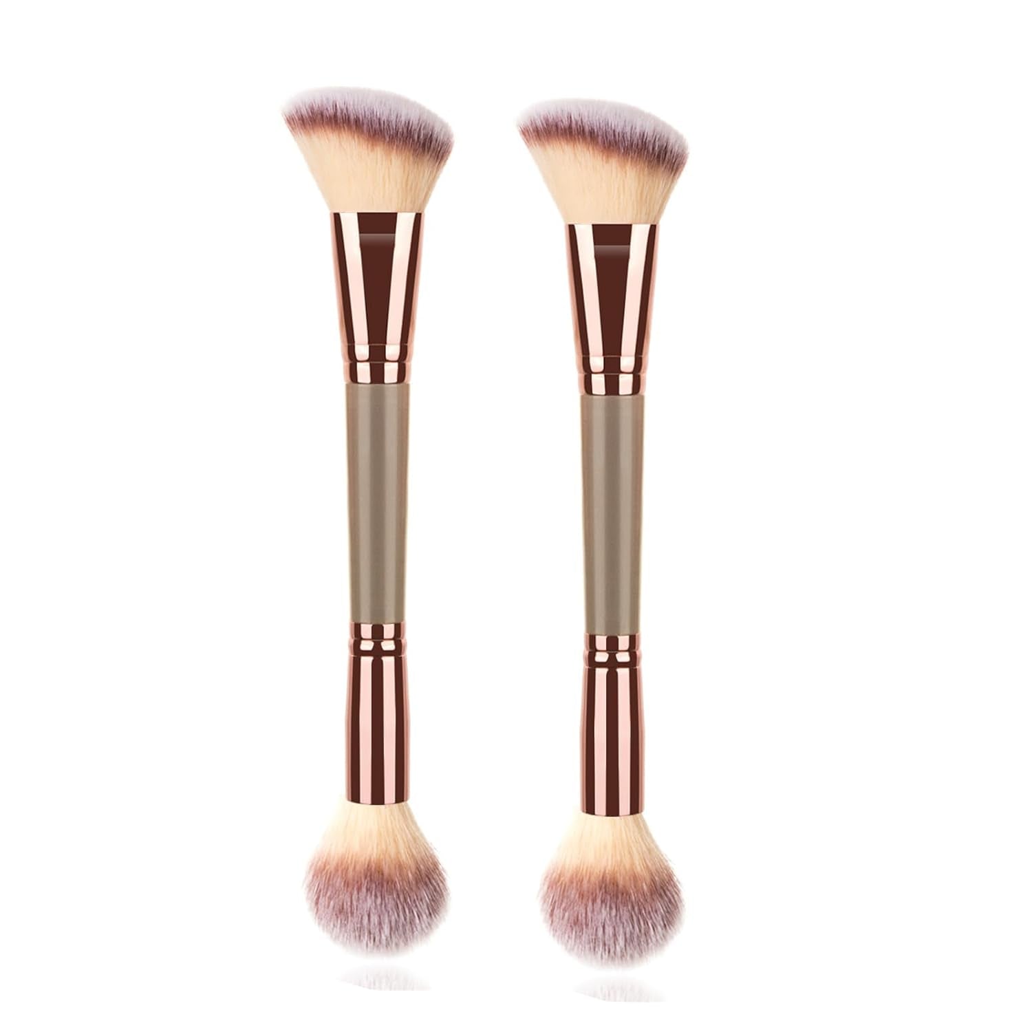 2Pack Dual-Ended Makeup Brushes for Contouring, Blending, and Bronzing - Angled Foundation Brush and Concealer Brush - Premium Luxe Hair for Flawless Application of Liquid, Cream, and Powder Makeup