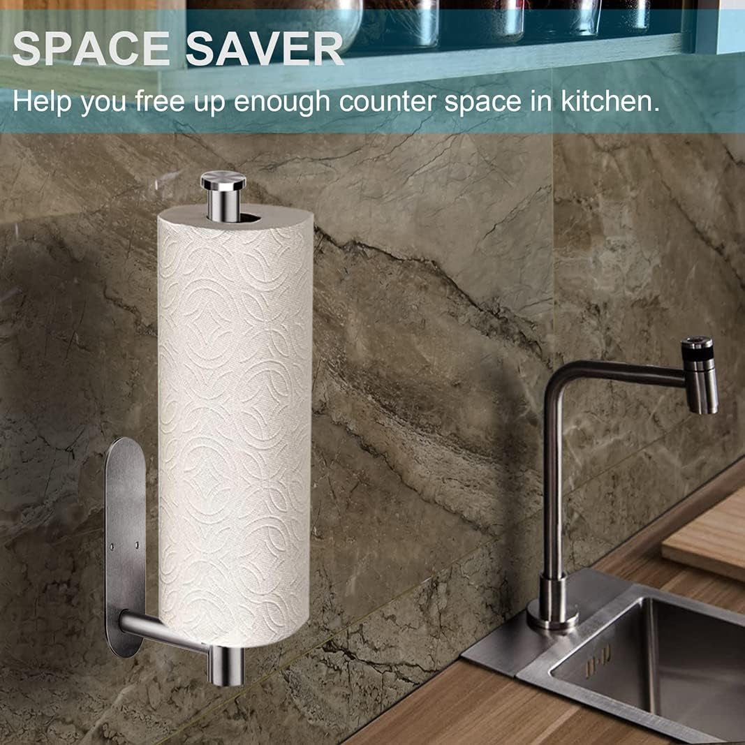 Paper Towel Holder under Cabinet 2 Pack,Stainless Steel Paper Towel Holder Wall Mount for Kitchen, Bathroom, RV, Paper Towel Rack with Self Adhesive and Screws (Silver)