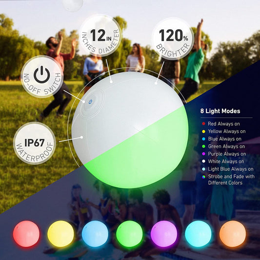 Glam 4/8 Pack Light up Beach Balls for Kids W/ 8 Light Modes
