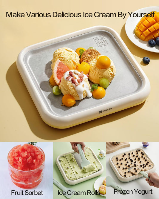 Rolled Ice Cream Maker, Frozen Fruit Ice Cream Maker with 2 Spatulas, Frozen Yogurt Maker Machine, Soft Serve Ice Cream Machine for Making Rolled Ice Cream, Frozen Yogurt, Sorbet - Green