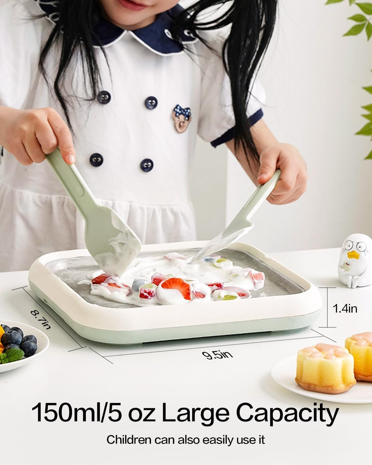 Rolled Ice Cream Maker, Frozen Fruit Ice Cream Maker with 2 Spatulas, Frozen Yogurt Maker Machine, Soft Serve Ice Cream Machine for Making Rolled Ice Cream, Frozen Yogurt, Sorbet - Green