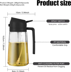 2 in 1 Glass Oil Sprayer & Dispenser, 470Ml Glass Olive Oil Sprayer,Cooking Oil Sprayer,Salad,16Oz Oil Sprayer for Oil Bottle - Kitchen Gadgets