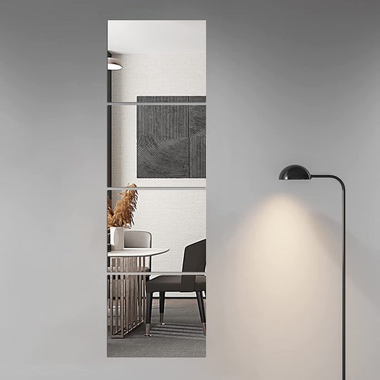 Glass Full Length Wall Mirror Tiles, 14'' X 12'' X 4PCS, Full Body Mirror for Bedroom, Full Length Mirror Wall Mounted for Home Gym, Door (14'' X12''-4Pcs)