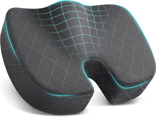 Seat Cushion - Memory Foam Cushion for Office Chair, Car Seat, Airplane, Bleacher - Sciatica & Hip & Coccyx Pain Relief Desk Chair Cushion for Long Sitting Office Workers, Car Drivers