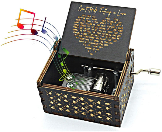 Can'T Help Falling in Love Wood Music Box, Antique Engraved Musical Boxes Case for Love One Wooden Music Box - Gifts for Lover, Boyfriend, Girlfriend, Husband, Wife (BLACK)