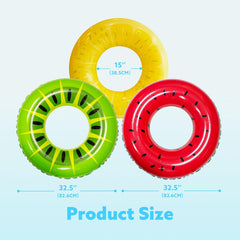 Glam 3 Pack Inflatable Swim Tube Raft with Summer Fruits Painting