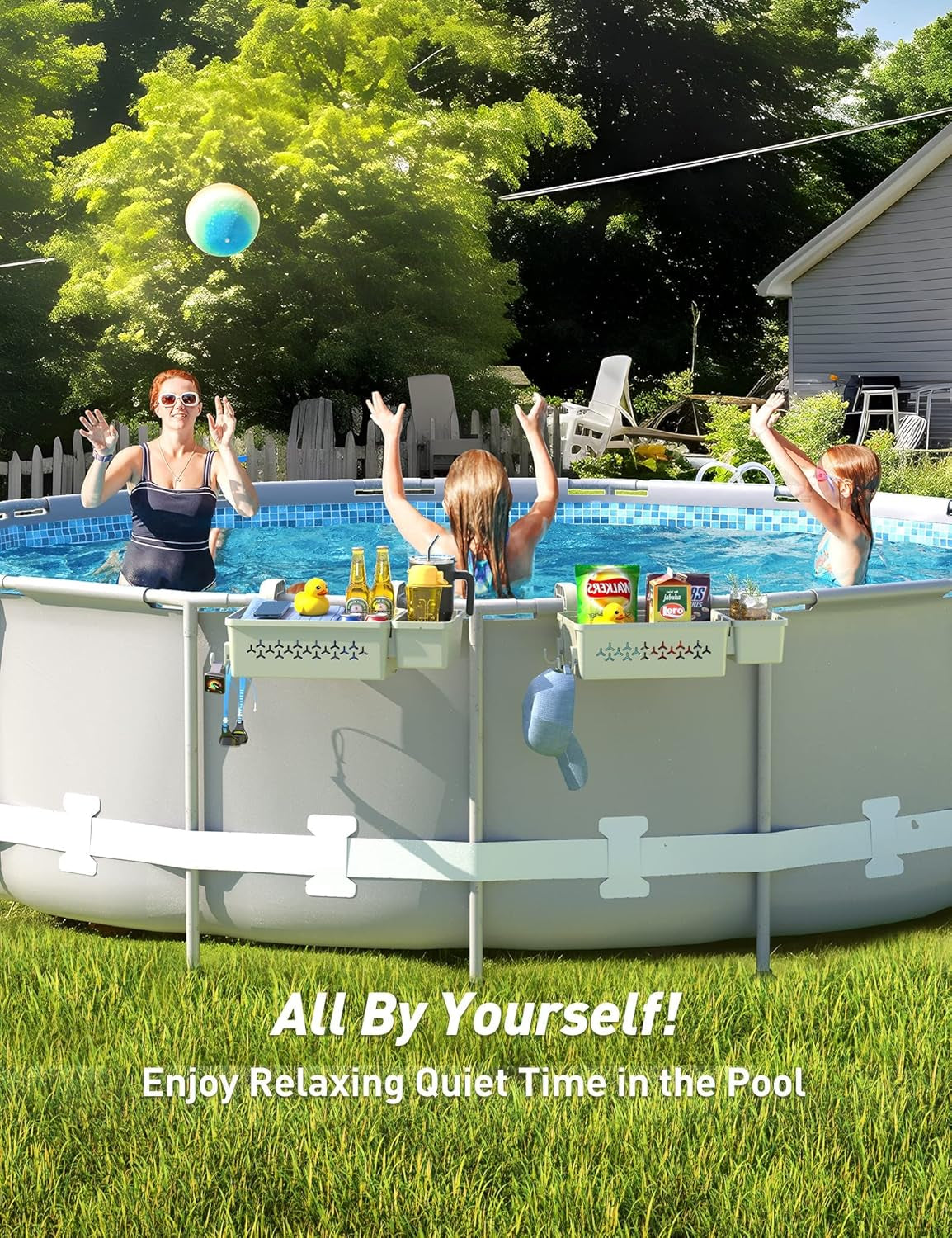 [PATENTED]  2025 Upgrade 2 Sets Poolside Storage Basket - Original above Ground Pool Accessories, Swimming Pool Storage Basket with Pool Cup Holder, Poolside Storage to Organize Cup Towel