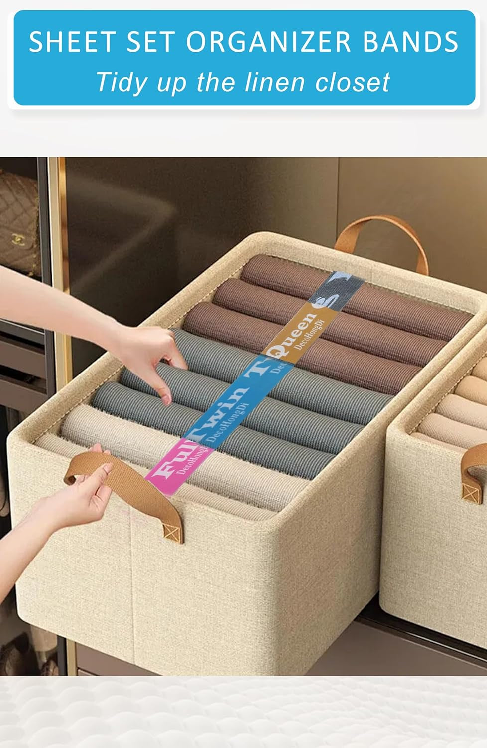 24 Packs Bed Sheet Organizer and Storage Size Label Bands, Elastic Sheet Folder Keeps for Linen Closet Organizing Multicolored Jacqaurd Bedding Straps for Sheet Label Bands-7K, 7Q, 5F, 5T