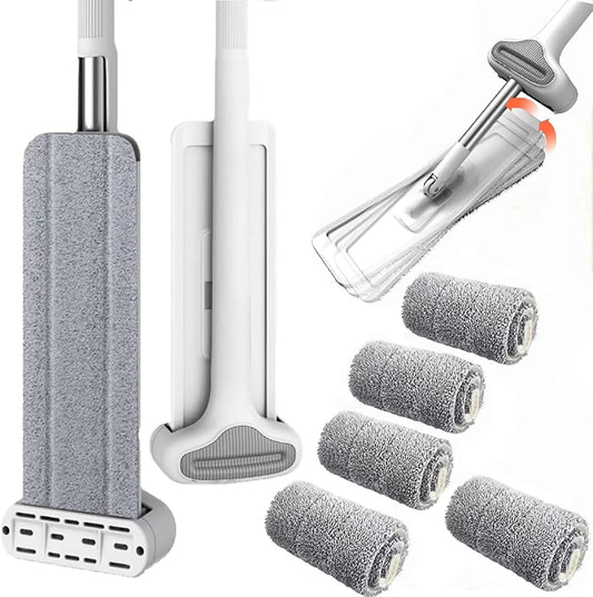 Squeeze Mop Magic Flat Hands Free Washing Lazy Mops, Flat Mop for Hardwood Floors, Household Cleaning Supplies with Extendable Handle, 4 Reusable Mop Pads ( Size : Mop+5 Cloth )